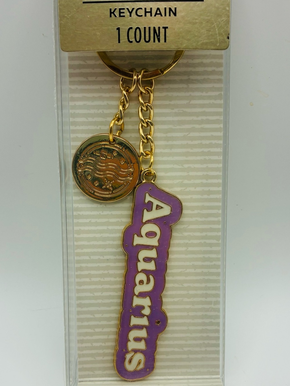 Modern Expressions Aquarius Purple & Gold 1 Count Keychain Metal Zodiac